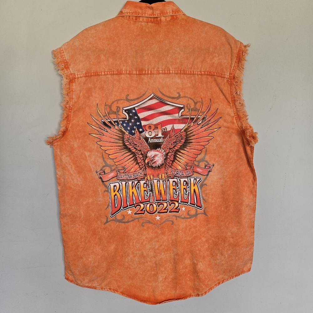 Orange Sleeveless Casual Button Down Shirt